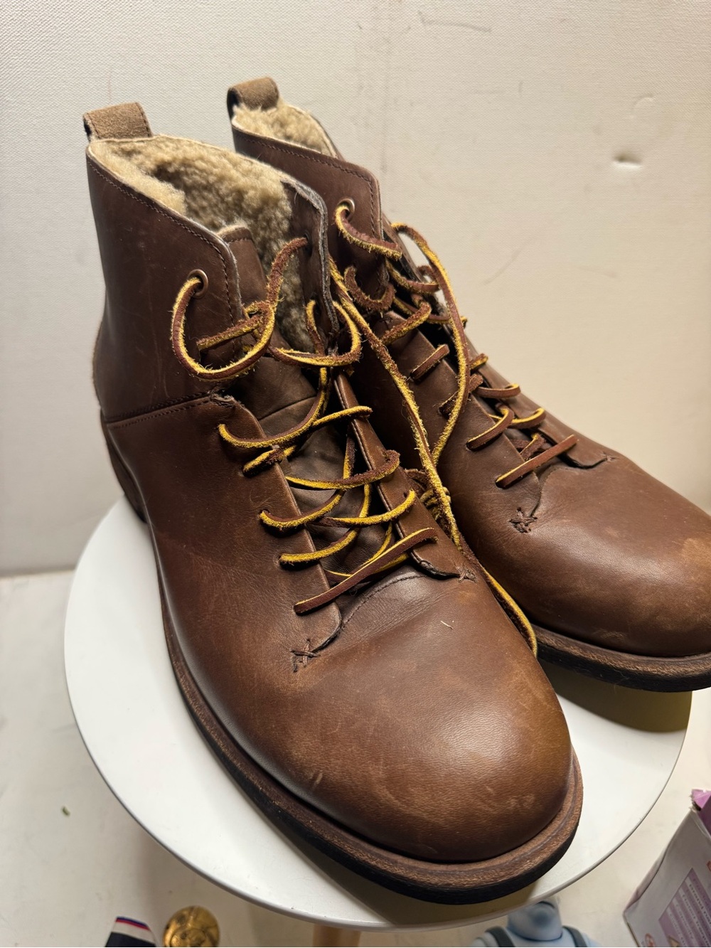 UGG Men's Brown Leather Lace-Up Shearling Boots